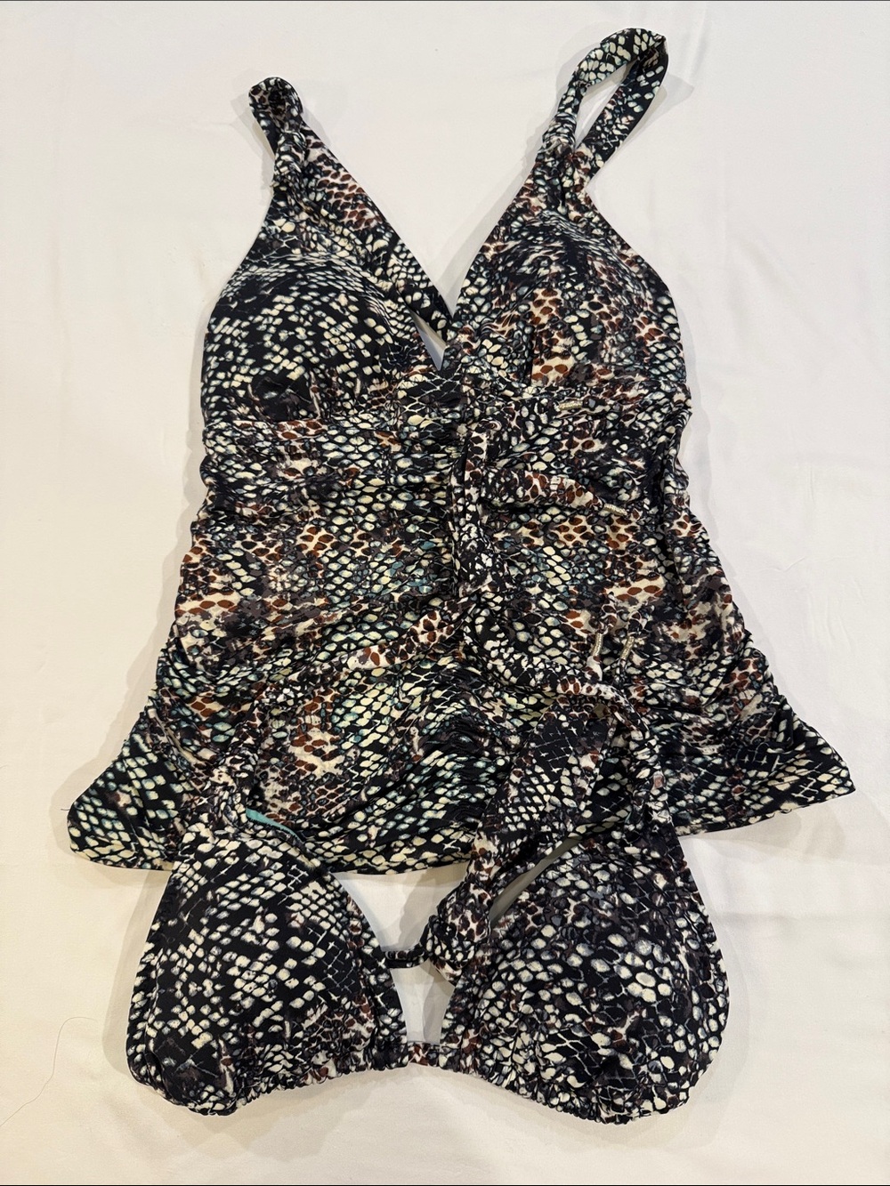 Athleta Black Multi Snake-Print Tankini & Bikini Set